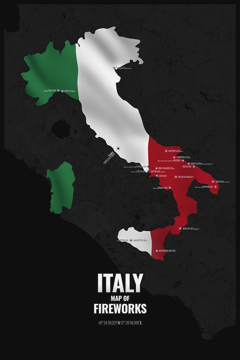 Italy City Street Map Poster, Alu-Dibond Fireworks Festivals