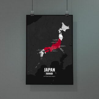 Japan City Street Map Poster, Alu-Dibond Hanabi Fireworks