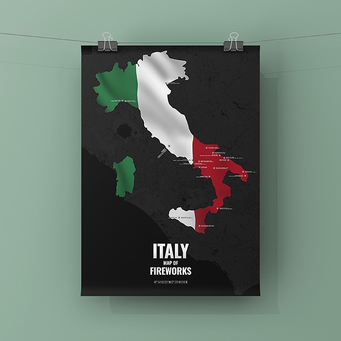 Italy City Street Map Poster, Alu-Dibond Fireworks Festivals