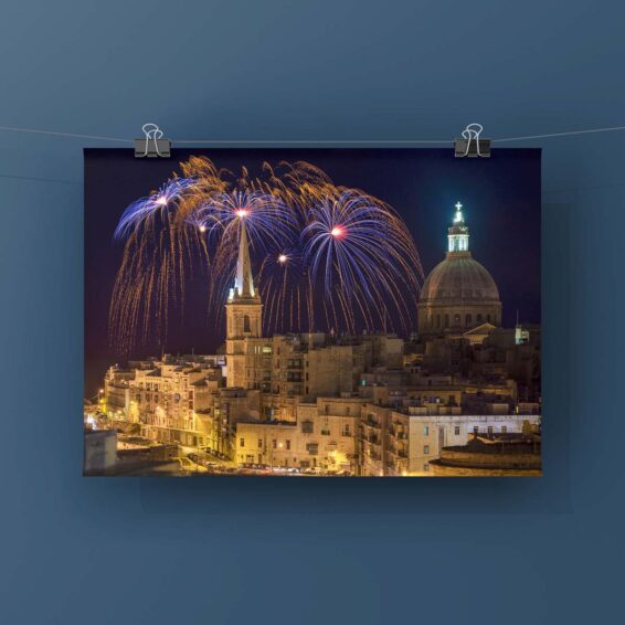 Malta Valletta Fireworks Fotoabzug Poster EchtFoto