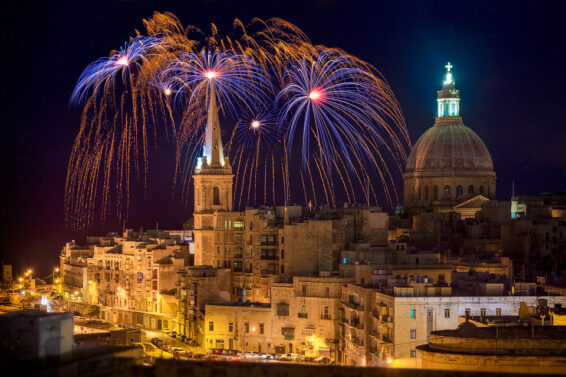 Malta Valletta Fireworks Leinwand, EchtFoto Alu-Dibond und Acrylglas Board
